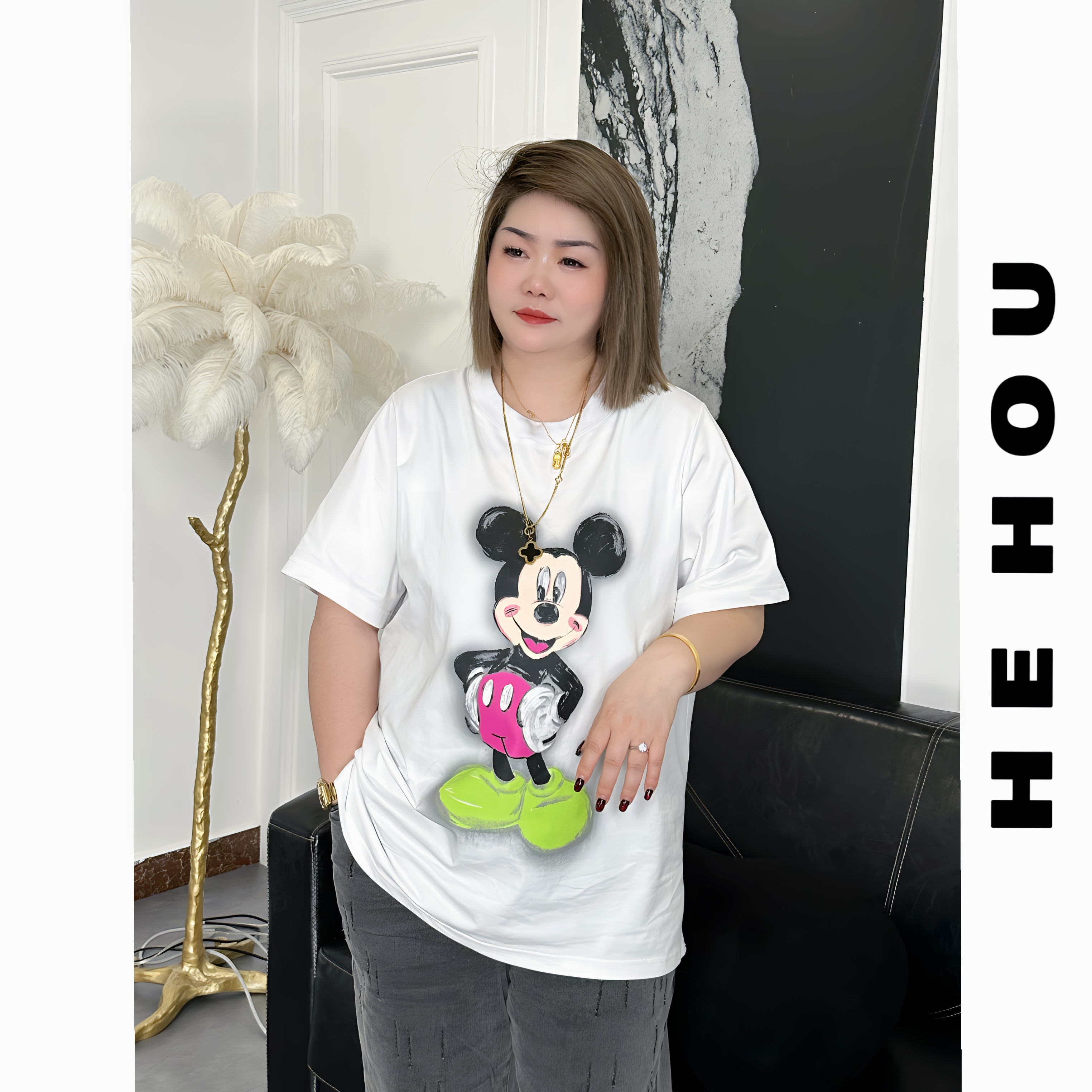 503372 和后大码 时尚百搭休闲夏季宽松卡通潮流设计师T恤