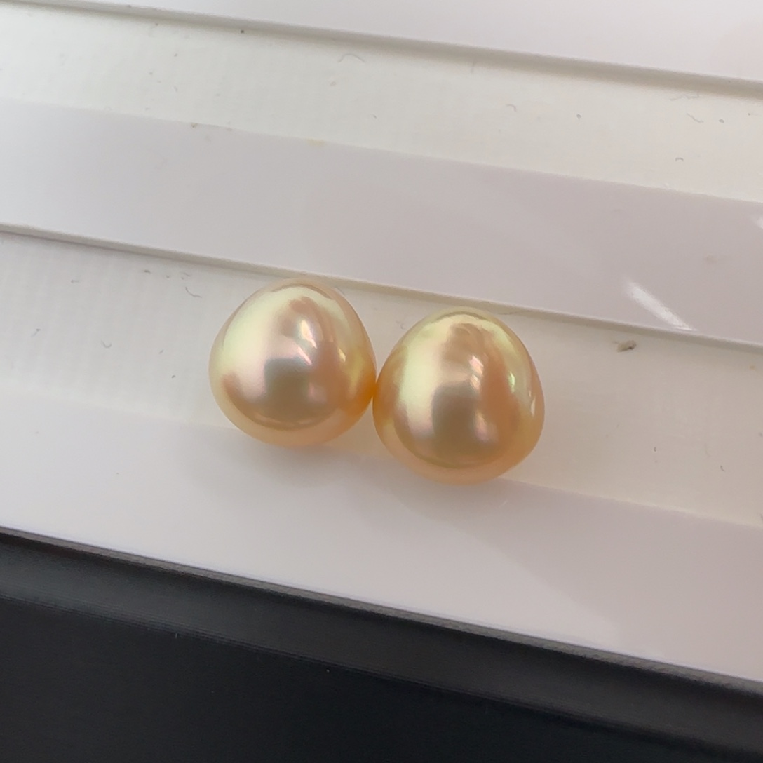 海水珍珠裸珠天然南洋金珠海水对珠11-12胖水滴