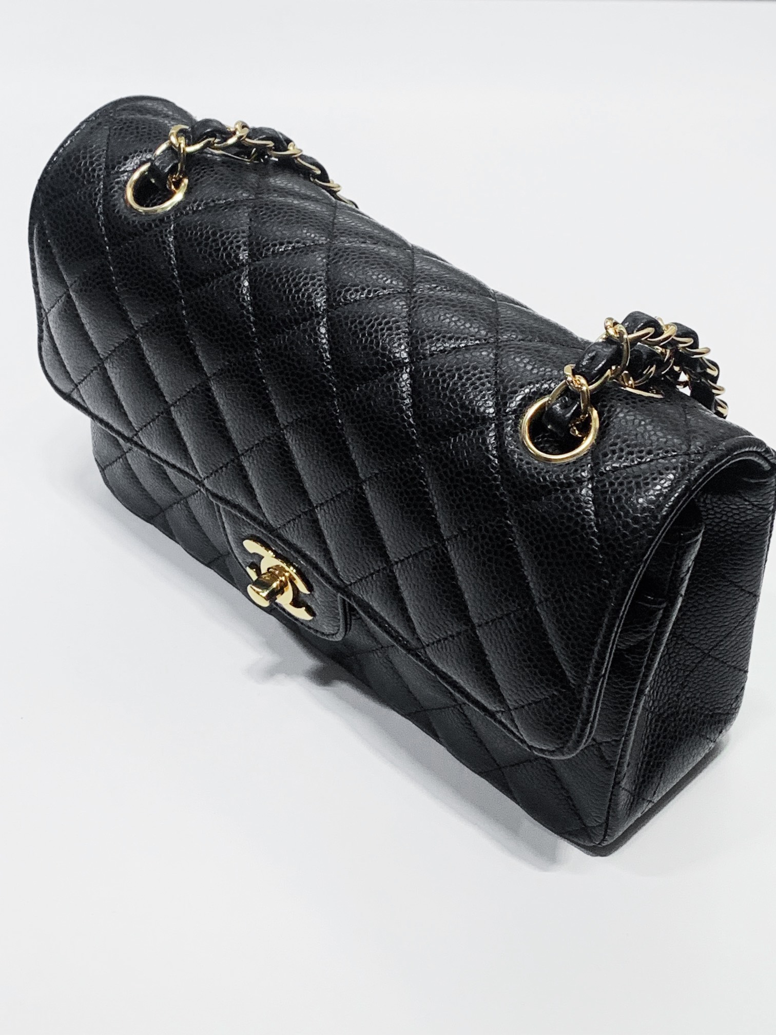 99新 Chanel/香奈儿 HIHI/黑金荔枝纹牛皮小号CF芯片