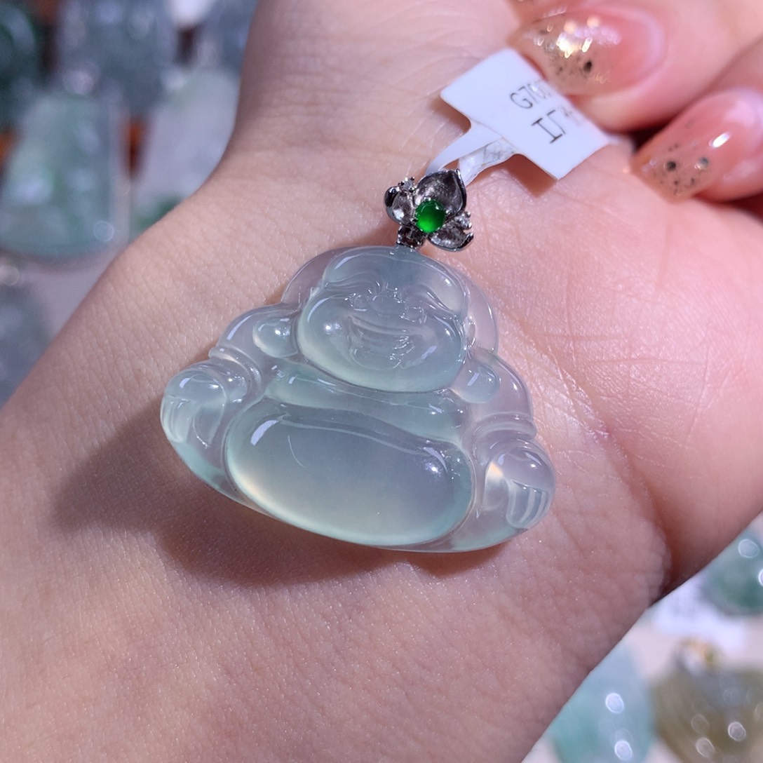 翡翠吊坠(不含链)18K金镶嵌冰佛公