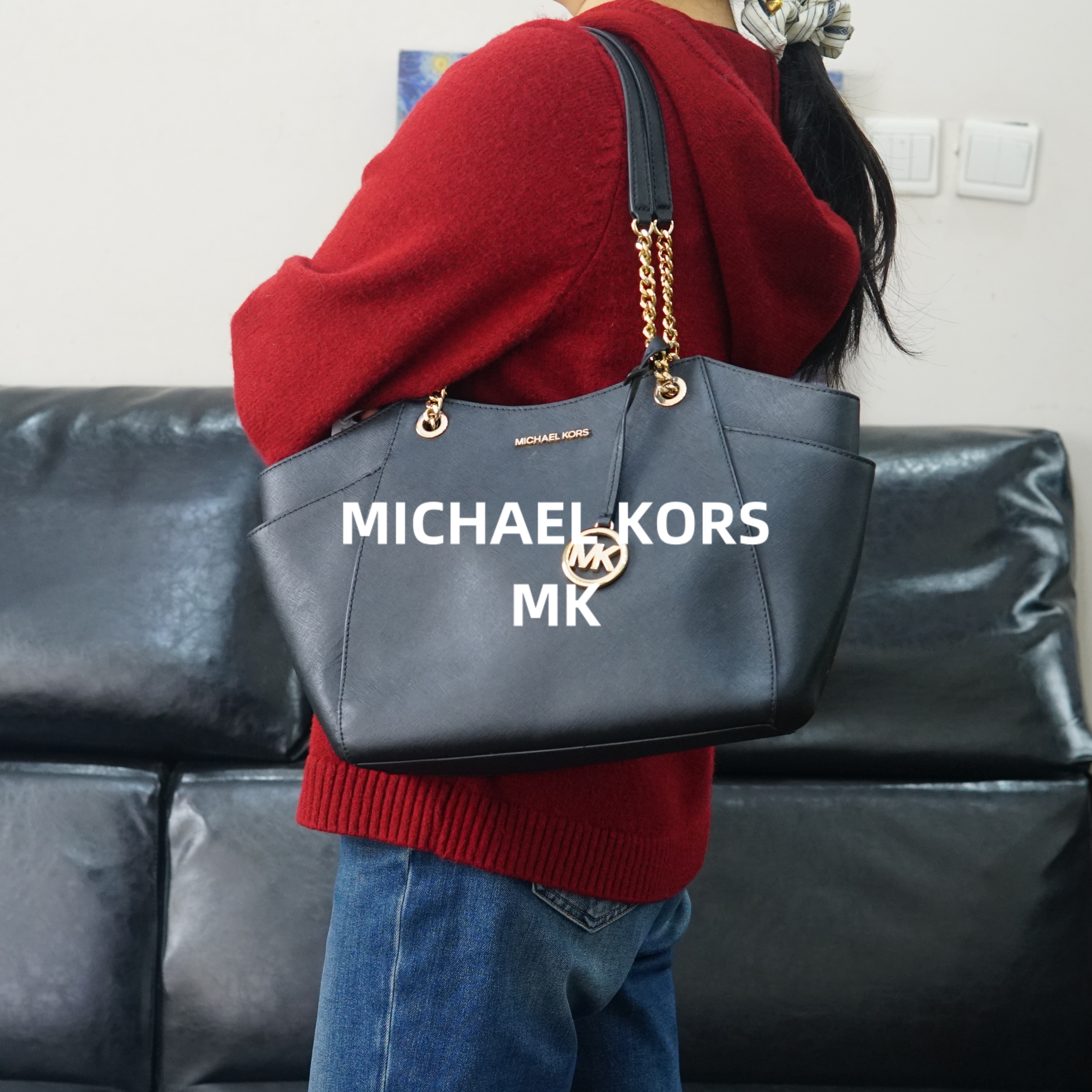 95新 MICHAEL KORS/迈克高仕 黑金单肩包/KH01109015/9015