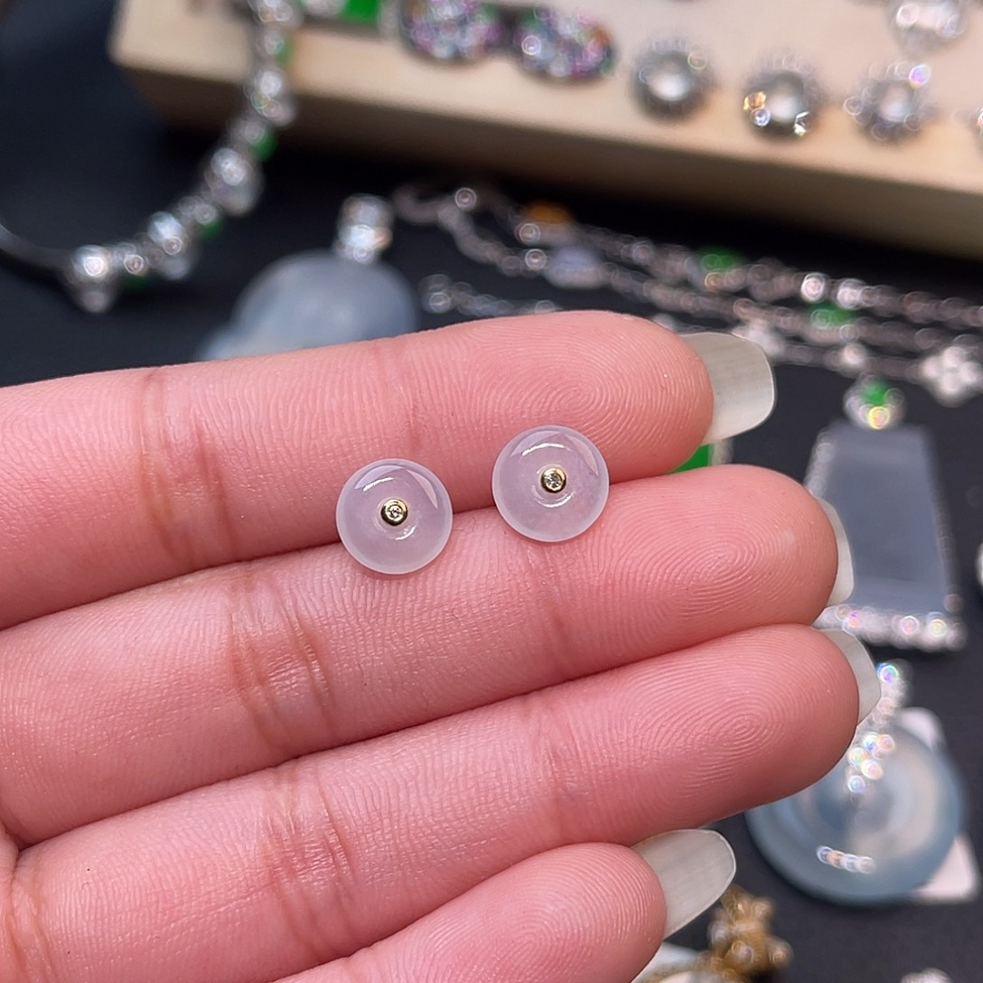 翡翠18K金镶嵌耳饰平安扣