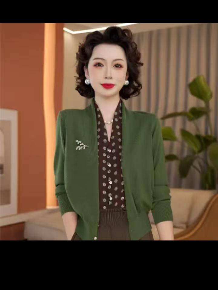【贵妃领】秋日新款长袖点点针织假两件上衣#DQ6390