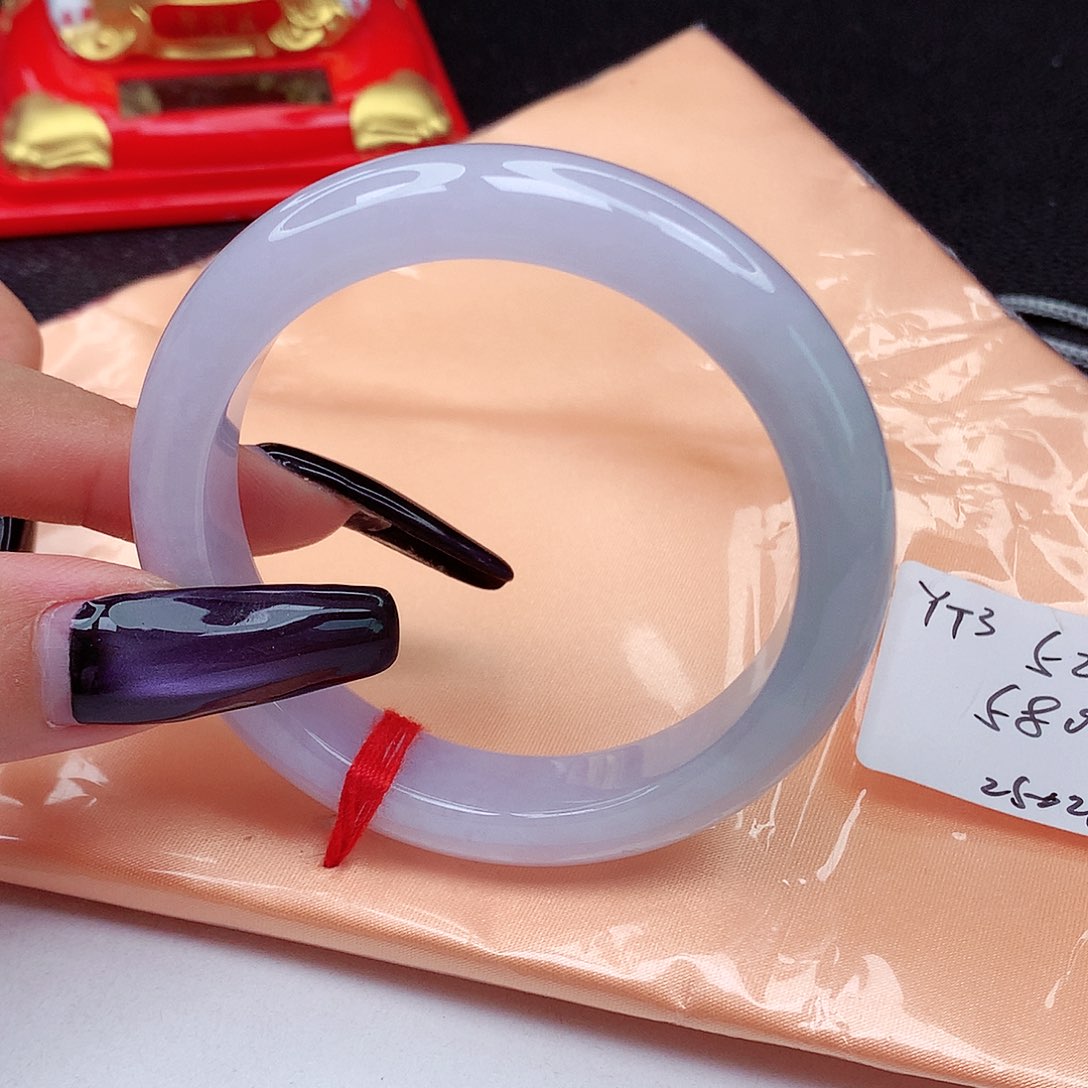 未镶嵌手镯翡翠翡翠52.6粉紫春彩正圈