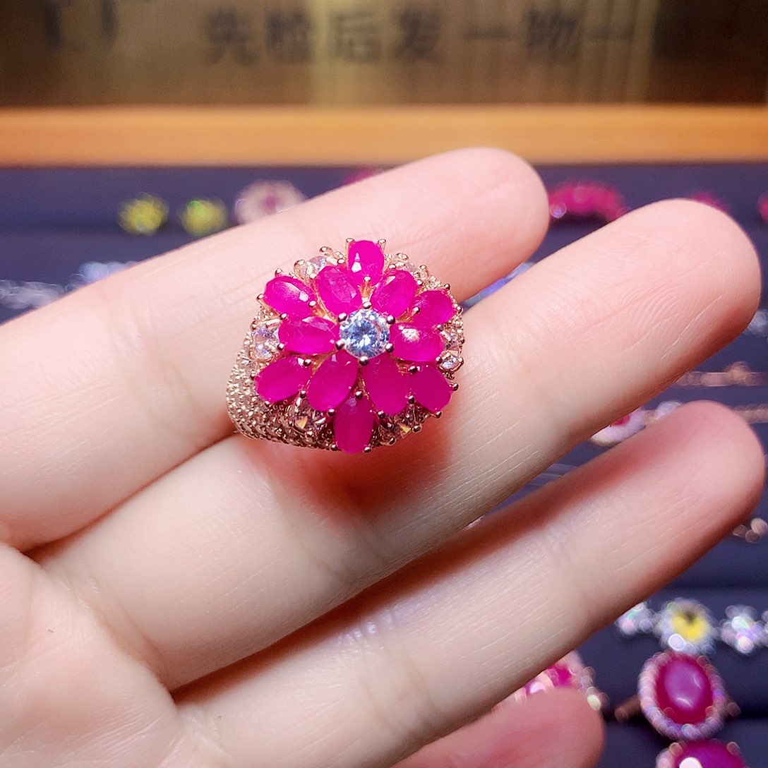 红宝石戒指银S925镶嵌