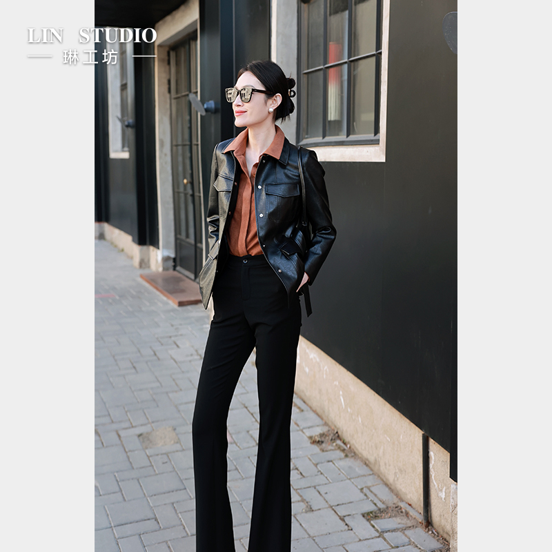 琳工坊情初黑色外套夹克时尚宽松收腰显瘦港风复古气质唐琳设计师