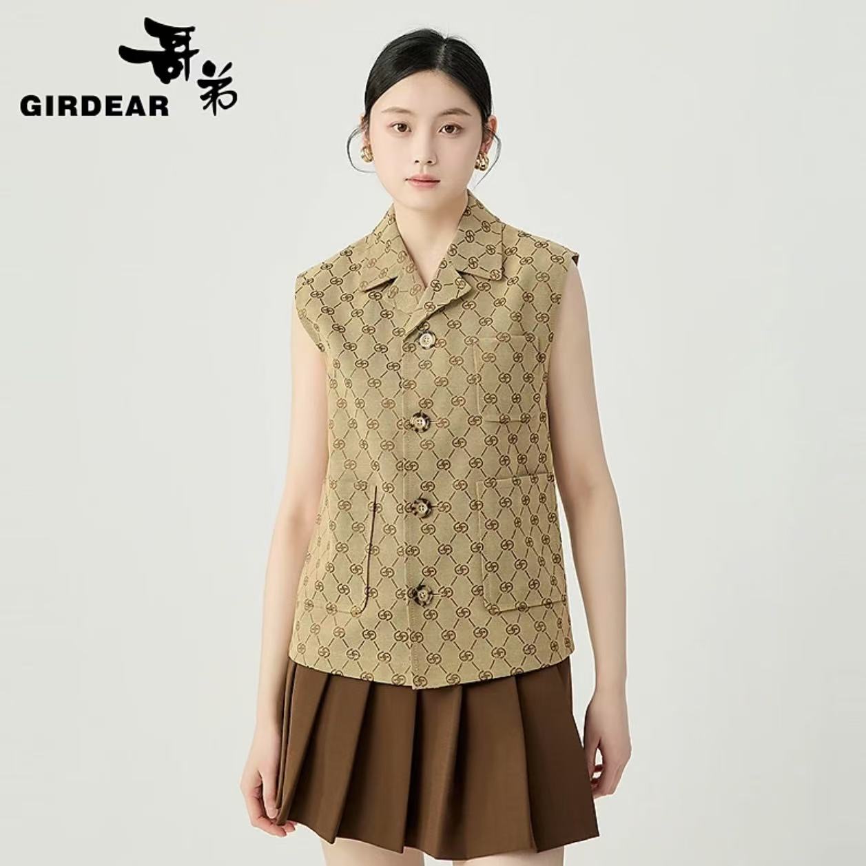 哥弟 品质女装舒适百搭同心协力双G提花经典 无袖马甲140021