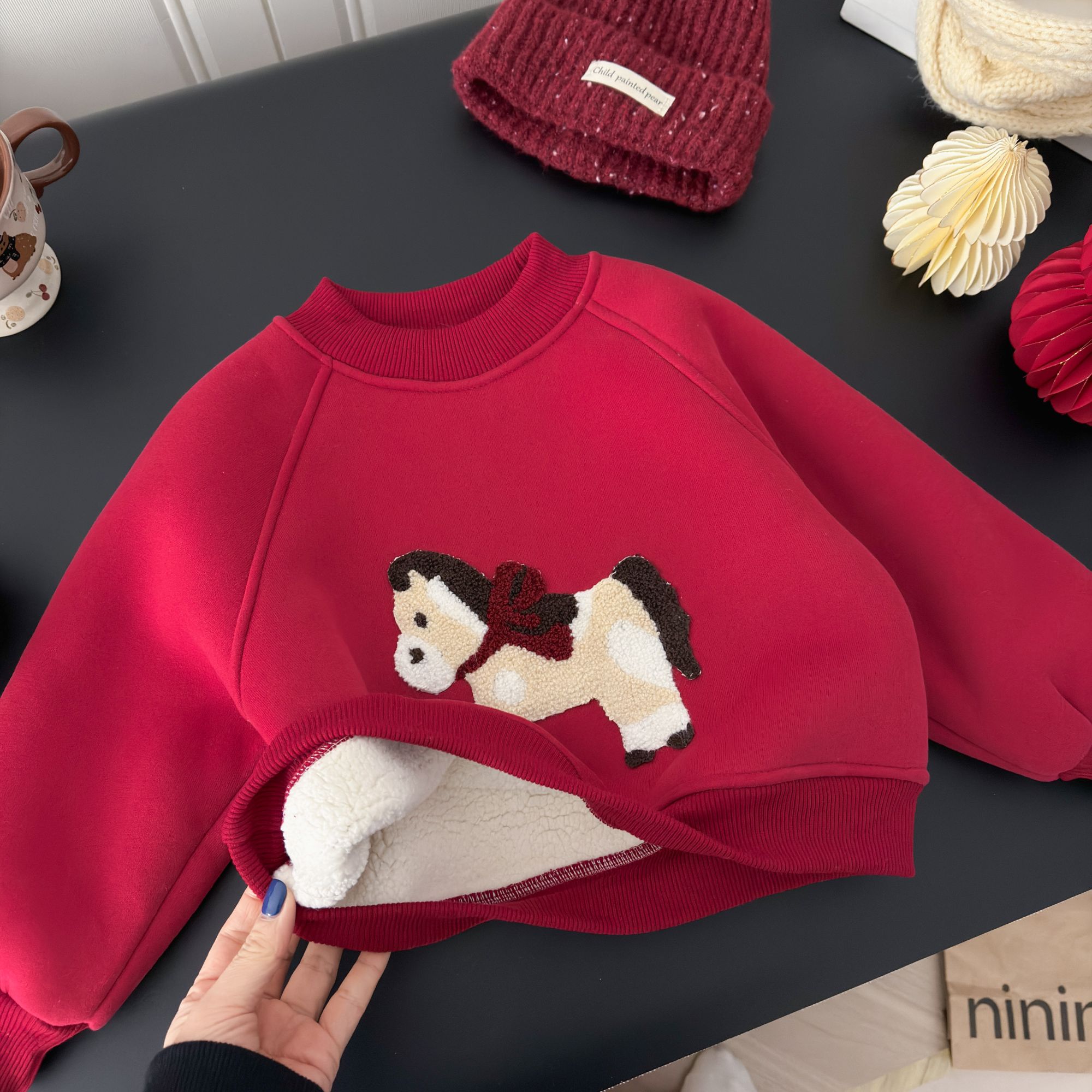 【拜年服】男女童贴布绣马年加厚绒卫衣亲肤保暖儿童卫衣