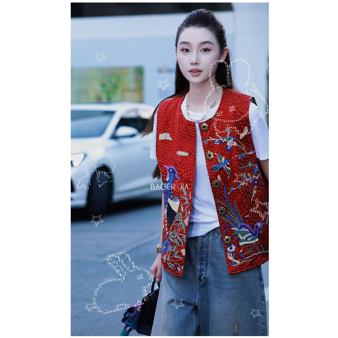 35-【传承/艺术品】宝儿家含幂BJ107825308绯罗花鸟赋扎线工艺马甲