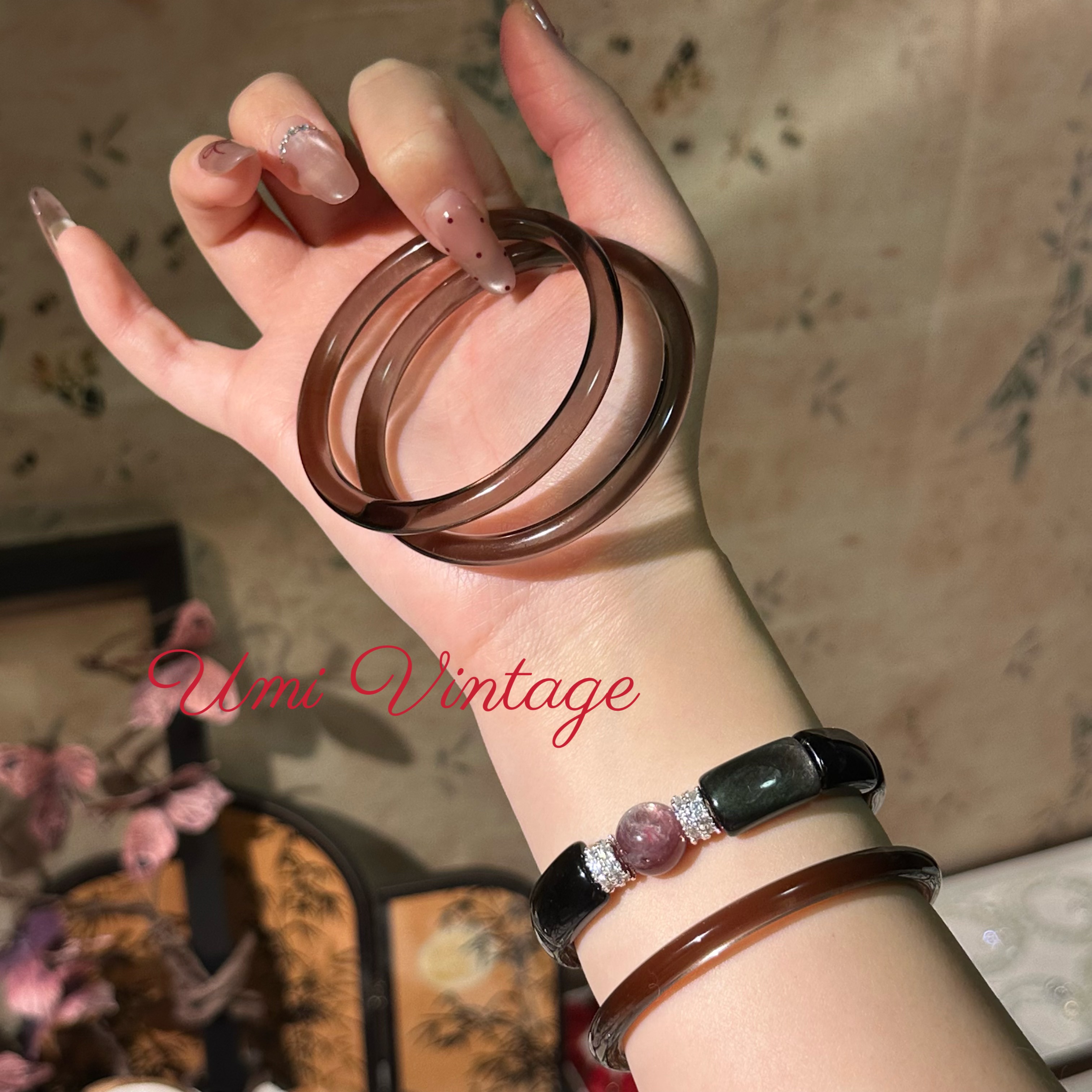 【冰种黑曜石】天然冰种黑曜石叮当镯子细镯 多样性发其一