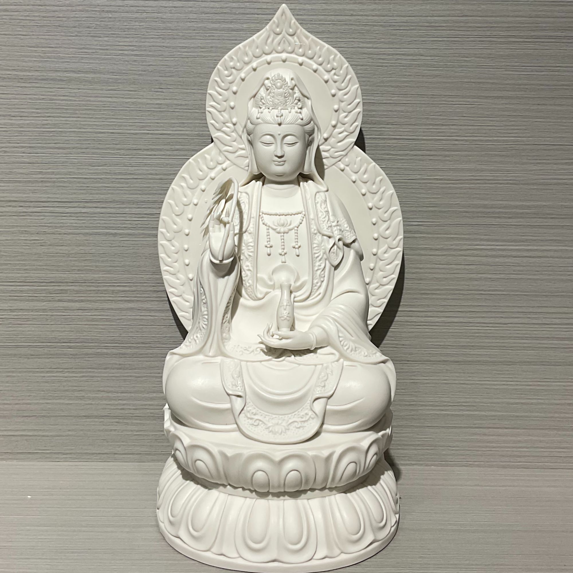 12寸德化白瓷素烧佛光西方三圣像观音如来大势至佛堂家用手工雕塑