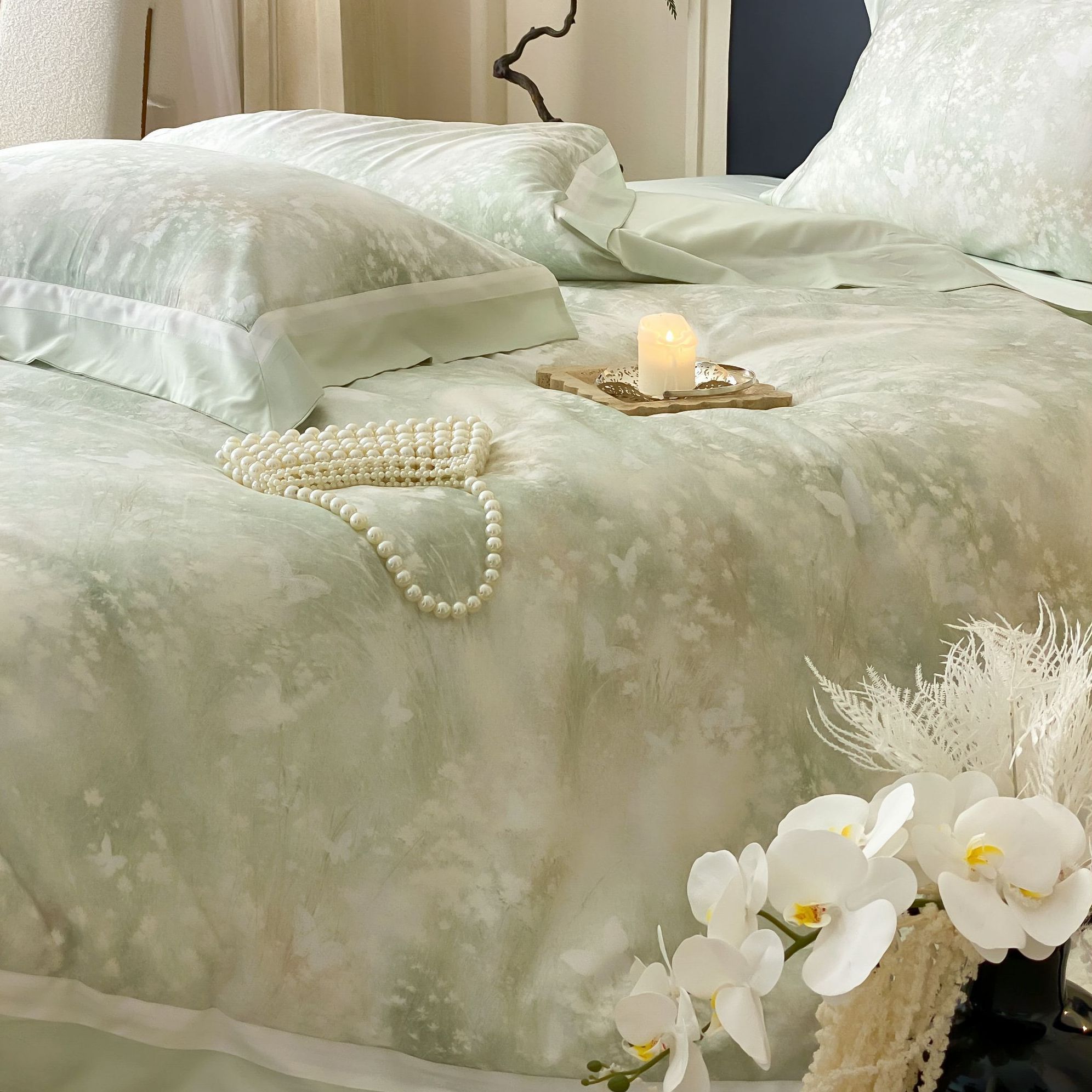 【新品•专版花型•白茶清欢】天丝棉轻奢印花款四件套