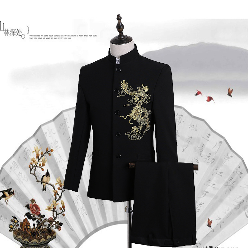 男士中山装青年中式新郎结婚礼服风立领婚礼主持人服装演出服