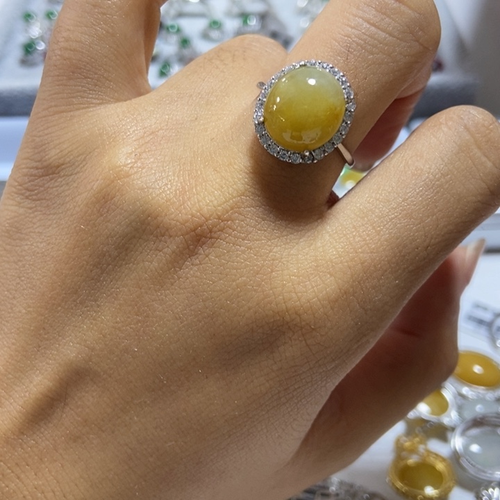 翡翠戒指银S925镶嵌戒指