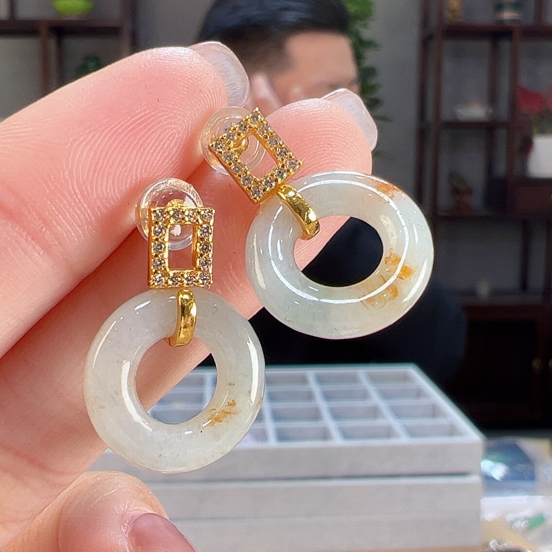 翡翠耳饰银S925镶嵌耳环79