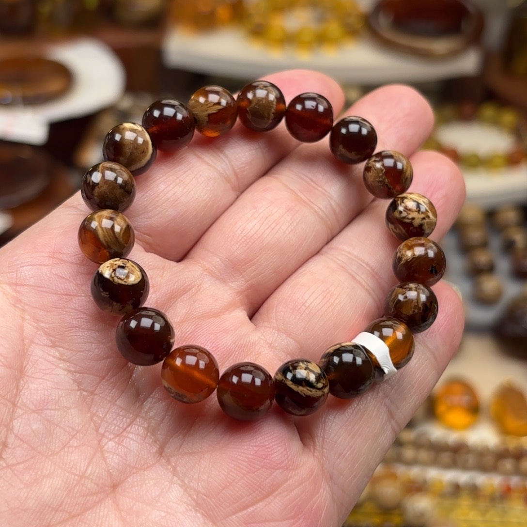 琥珀未镶嵌手链根珀溶洞妖花卡10