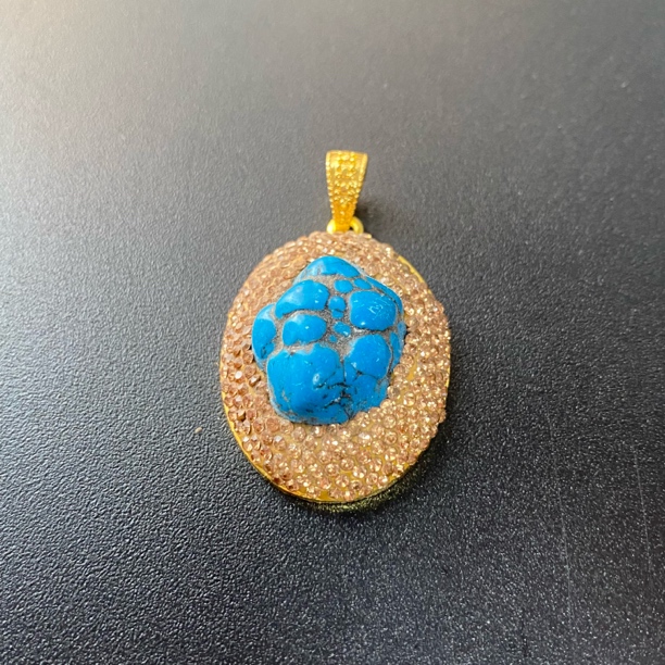 铜合金合成锆石吊坠 TTSD 蓝色不规则形状吊坠 1247