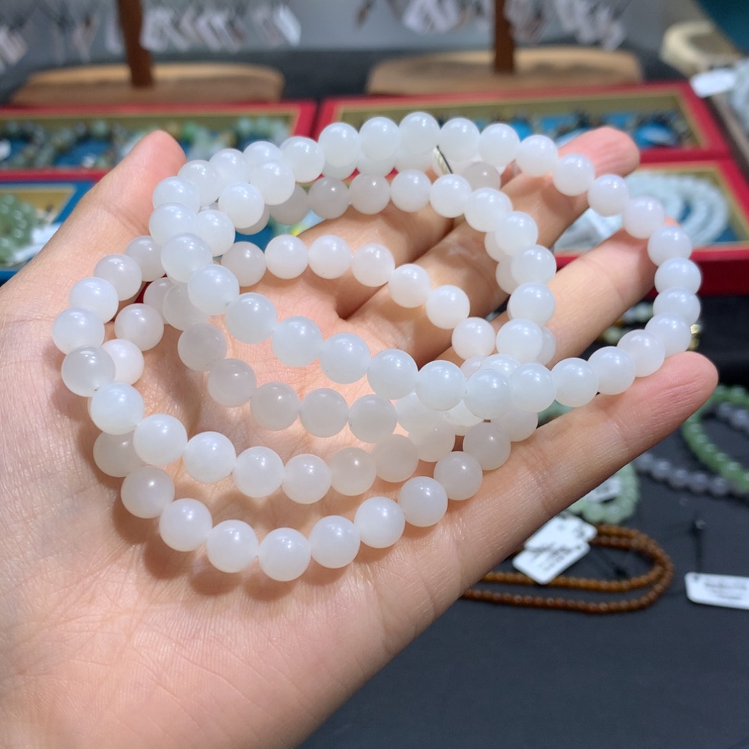 和田玉手串未镶嵌俄白