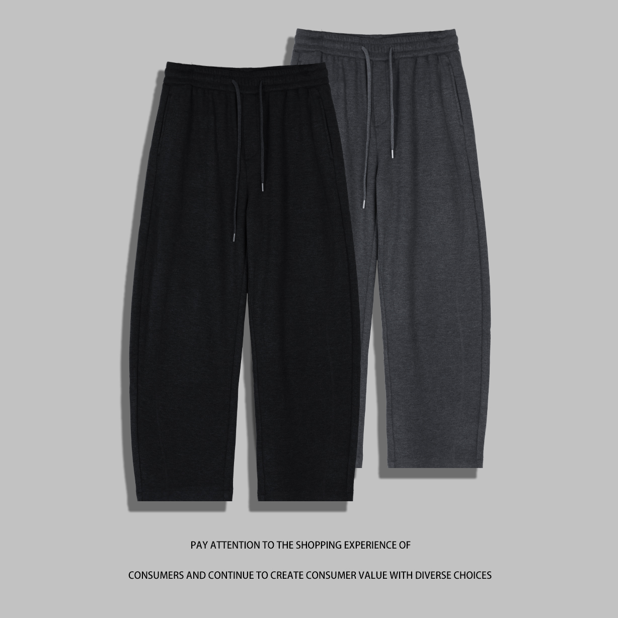 冬季加绒加厚定制高端莱赛尔羊毛软糯垂顺宽松直筒弯刀休闲裤