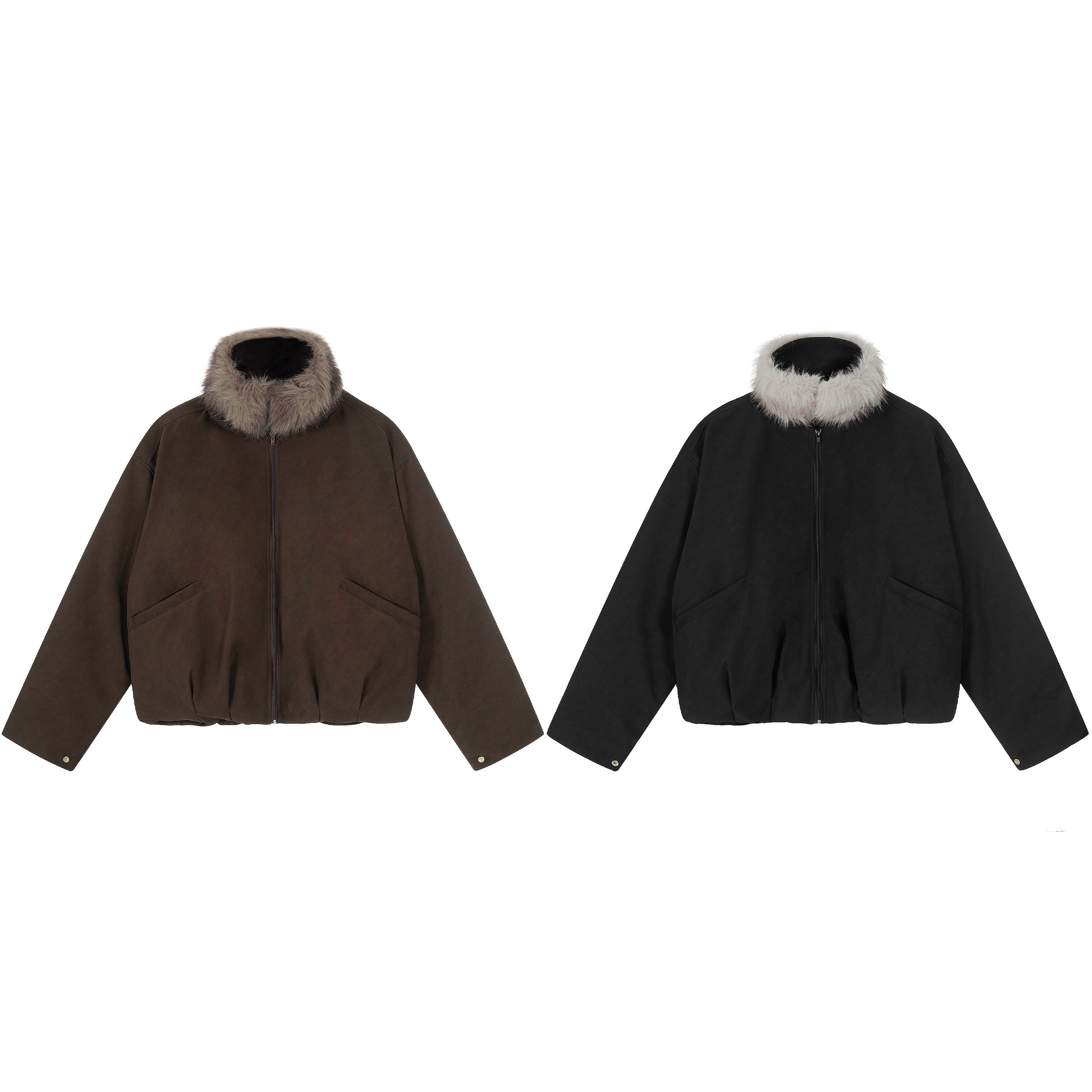 TOM潮 美式复古街头风立领毛毛设计夹克短外套加绒冬季新款2025