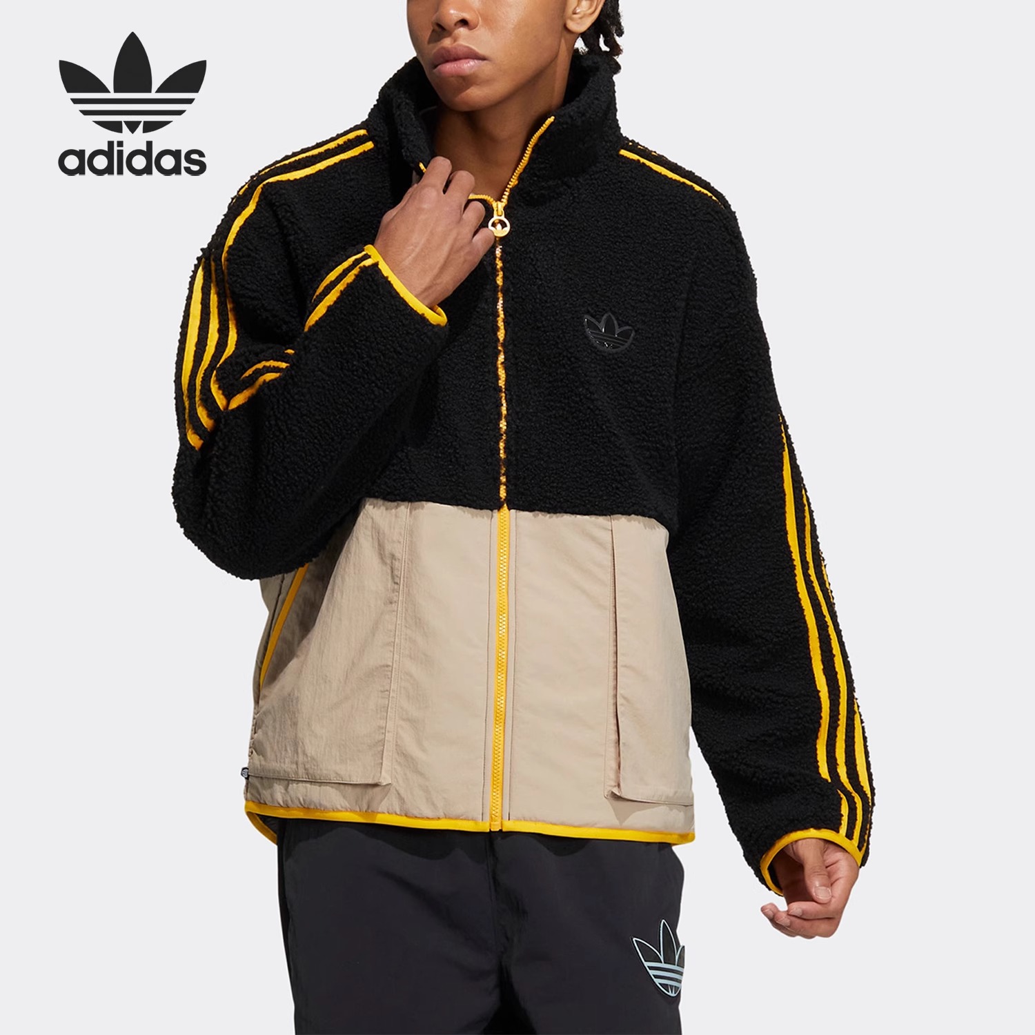 adidas/阿迪达斯三叶草加厚仿羊羔绒男子运动夹克HY1376