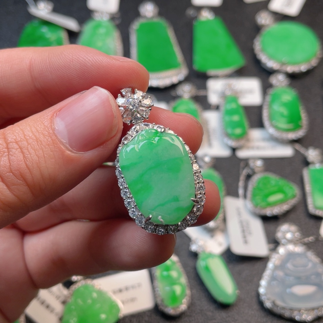 翡翠吊坠(不含链)银S925镶嵌