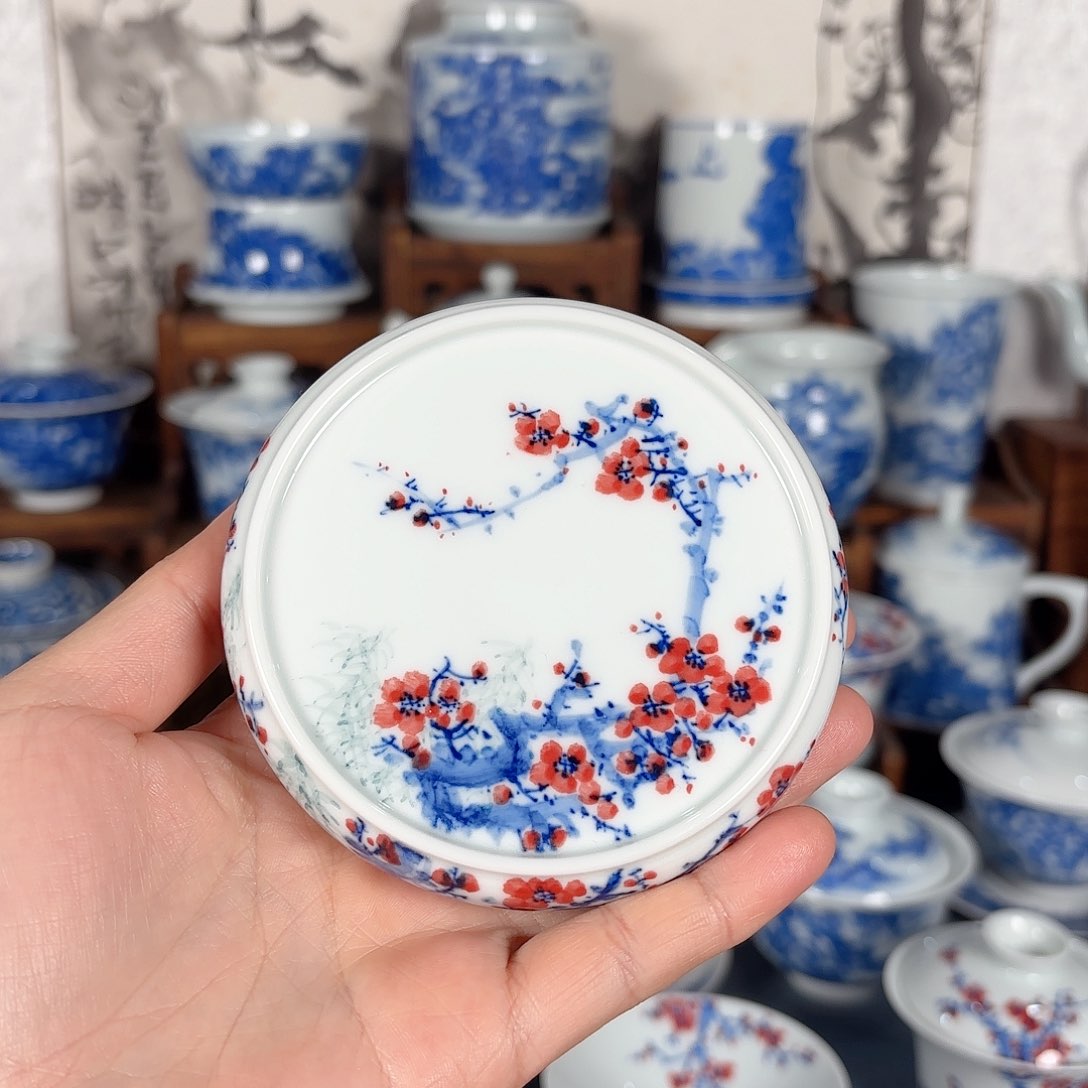 杯充*器青花瓷器手绘作品盖置