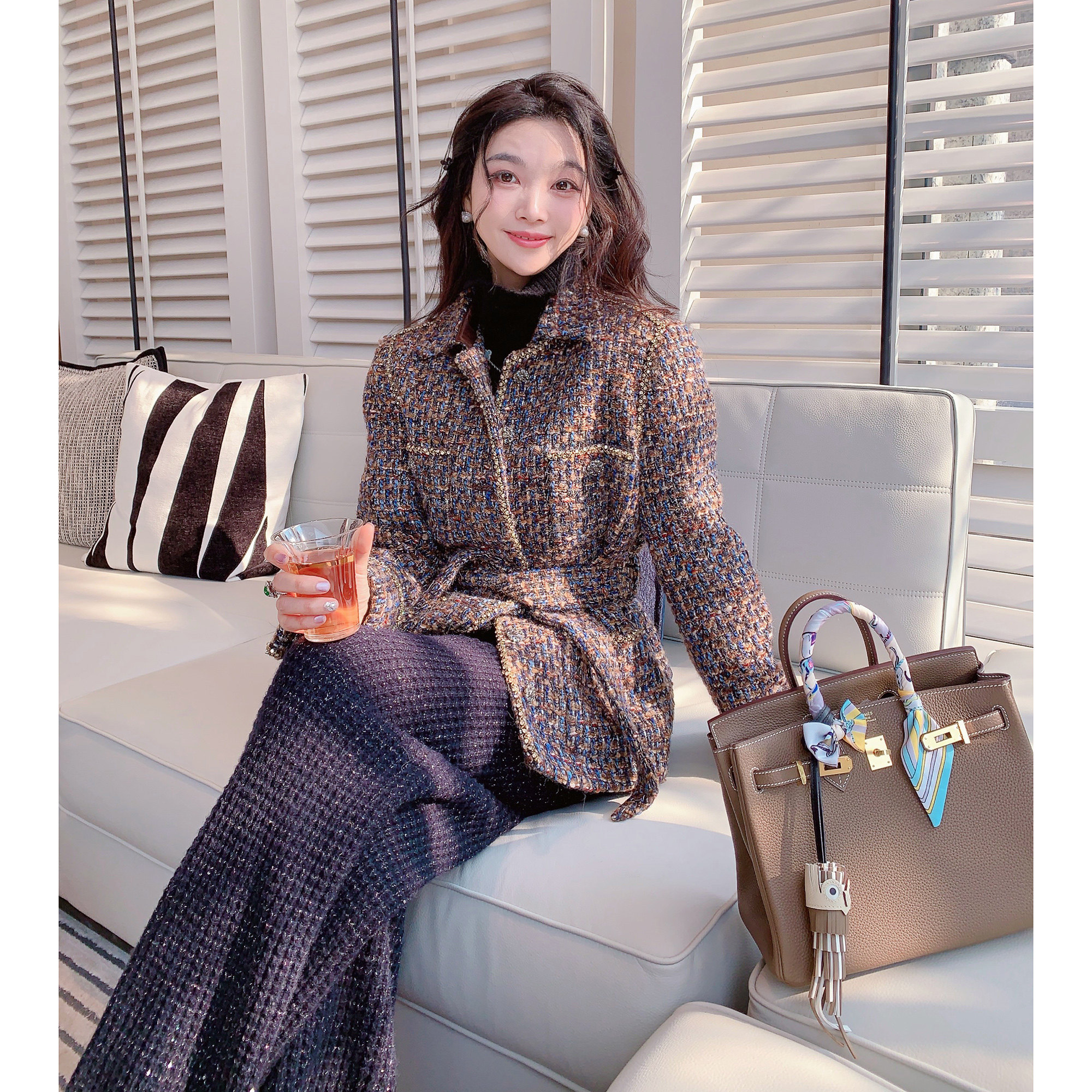 MissLuxury【旧时光】复古小香风粗花呢羊毛外套女冬保暖气质通勤