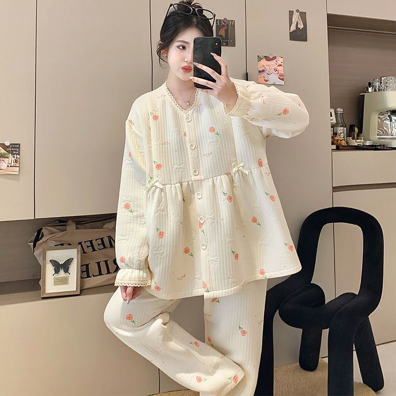 空气棉秋冬季月子服孕妇产后睡衣女纯棉10月份11喂奶哺乳产妇夹棉