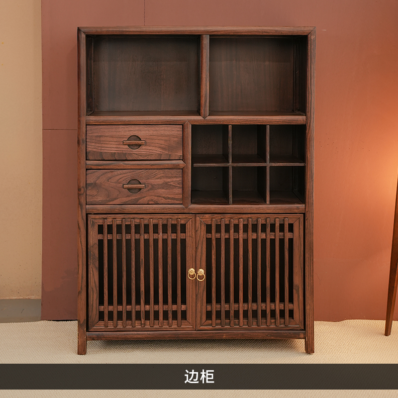 茶木人生宋氏美学黑胡桃置物架实木多宝阁新中式博古架展示茶边柜