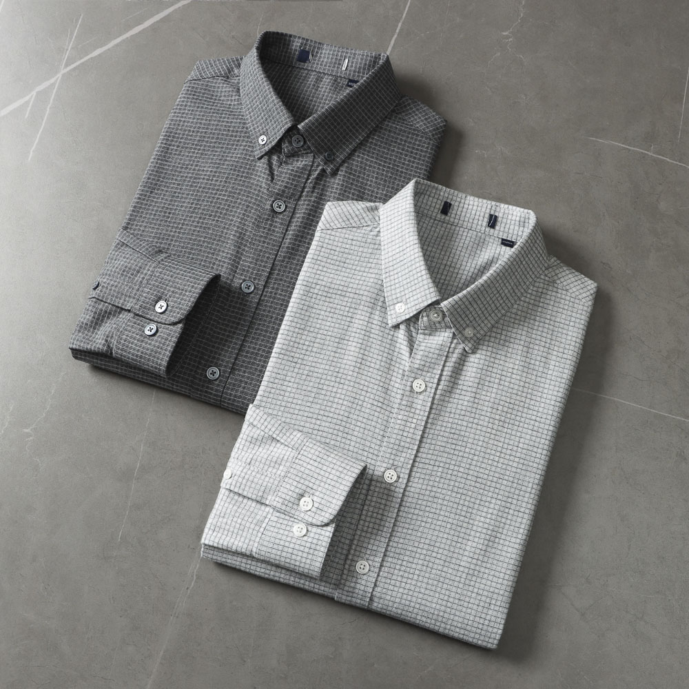 水洗磨毛+100棉 品牌撤柜纯棉休闲格子衬衫男士商务休闲长袖衬衣