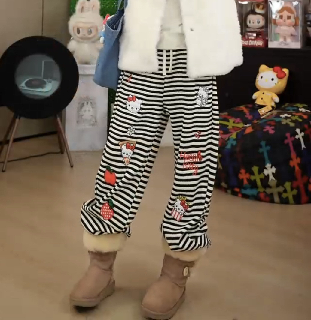 【劉發發】K180【条纹KT猫休闲裤】新款高级休闲百搭加绒时尚休闲裤