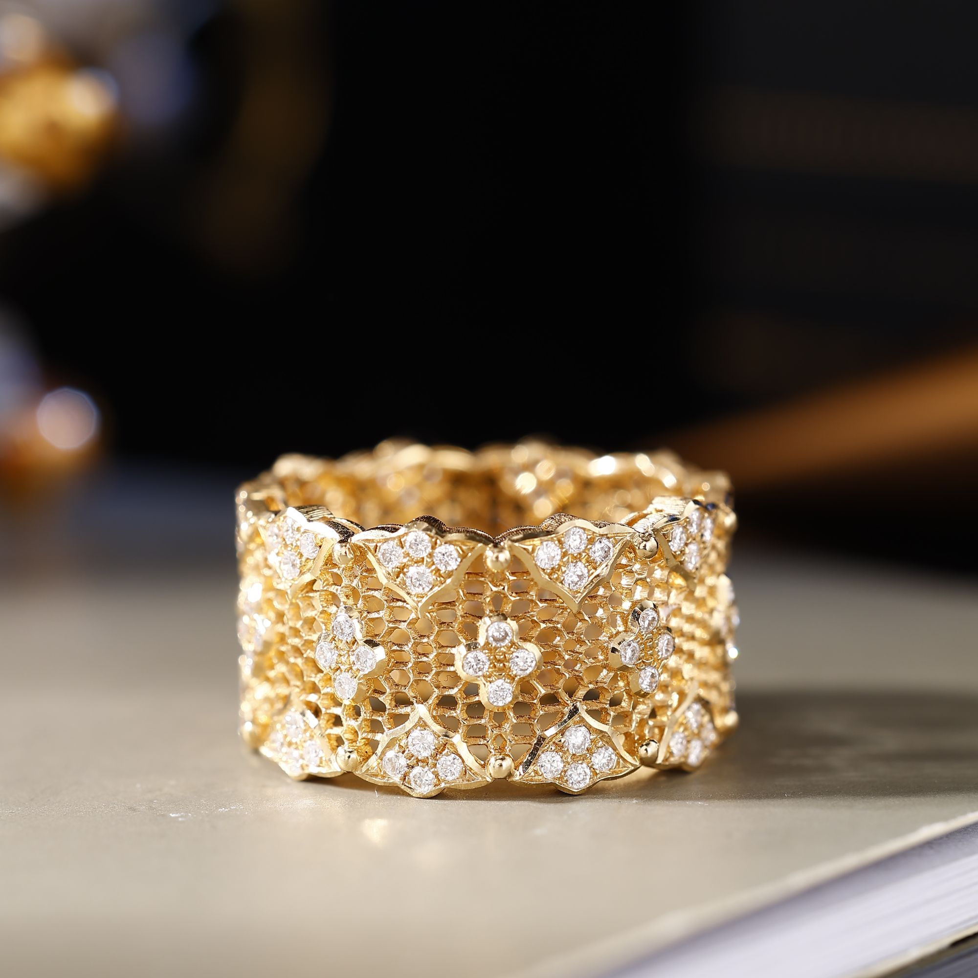 18K金钻石菱形镂空布布戒指 CZ (定制品质48小时鉴赏期)
