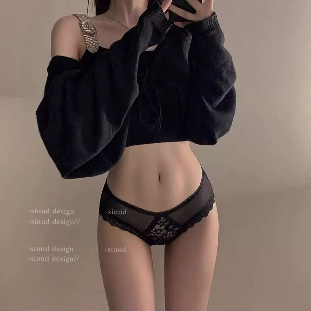 纯欲性感蕾丝女内裤半包臀透明女交叉绑带低腰少女三角裤 