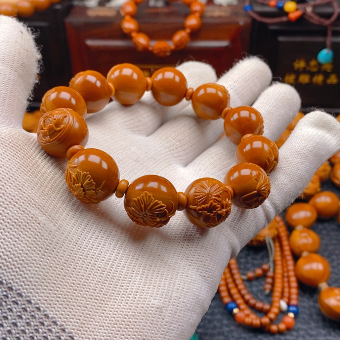 橄榄核手串/手链许静健1.6正圆荷花～和和美美