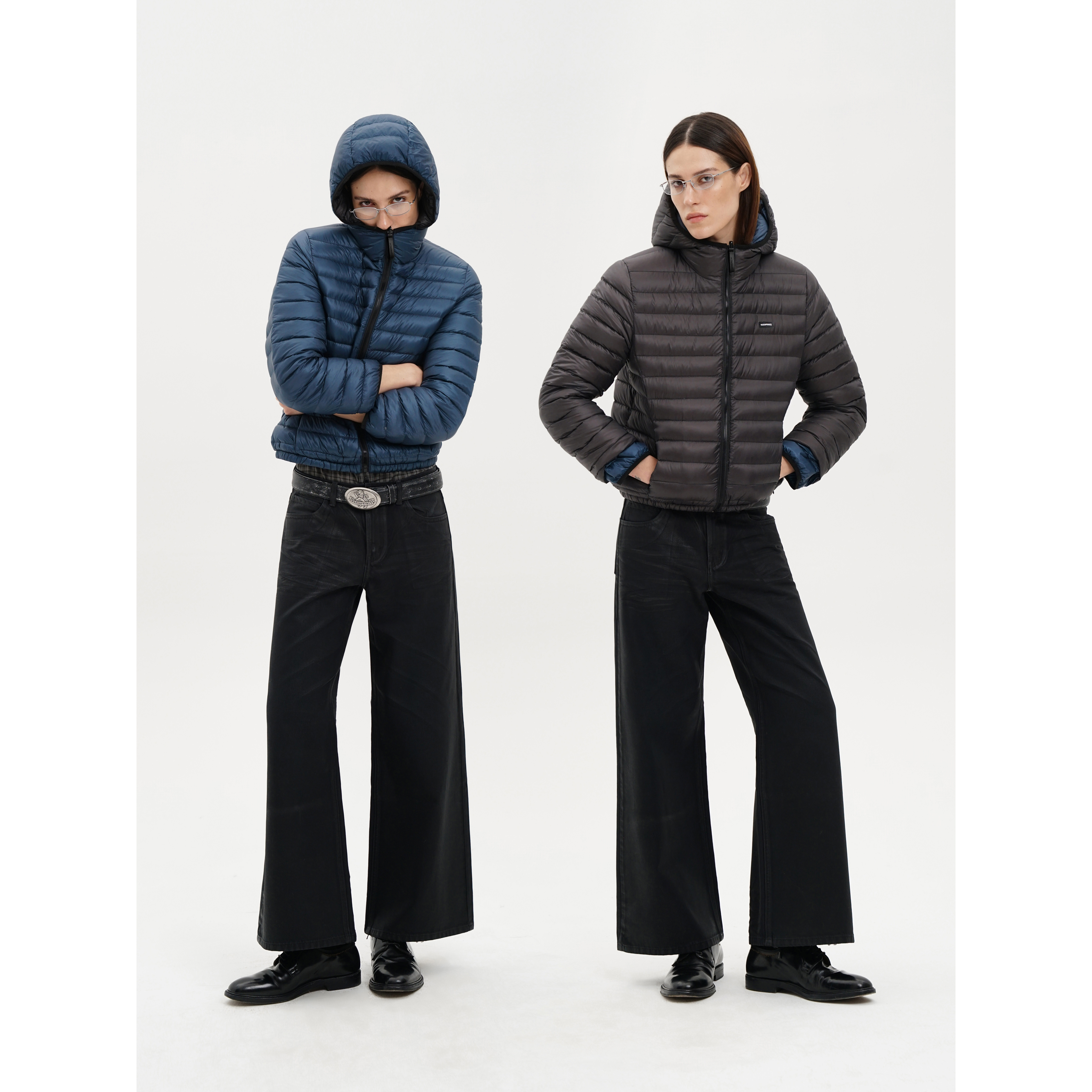 MASONPRINCE* “经典之选” 正反双色排骨绗缝连帽面包羽绒服