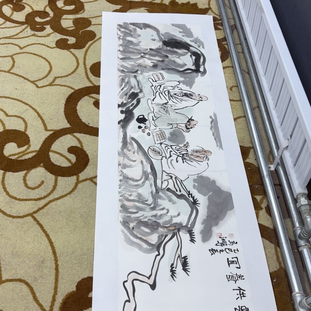 国画名*王高鸿六尺对开童