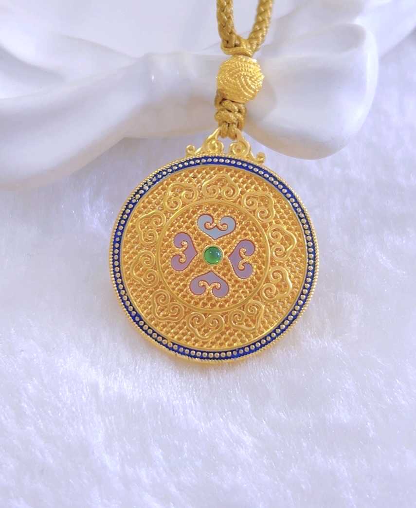 双十二【赛菲尔万足】足金古法点钻螺钿大唐繁花黄金吊坠吊坠