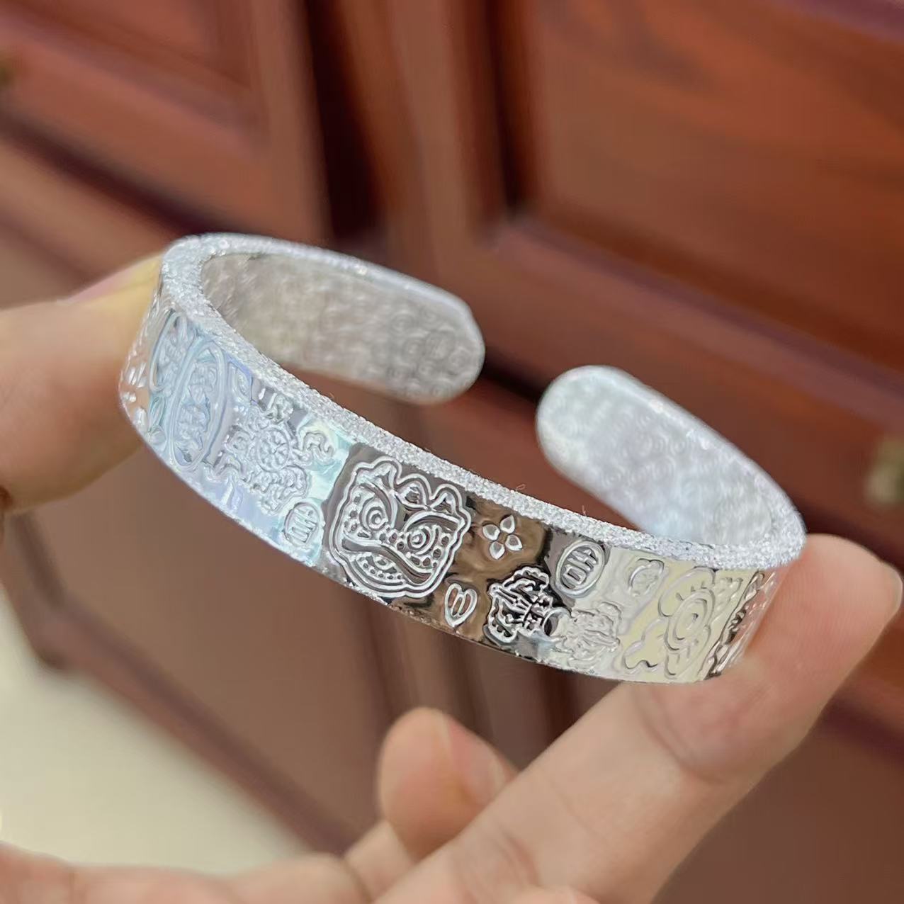 足银手镯 足银999.9【吉言】宽面手镯