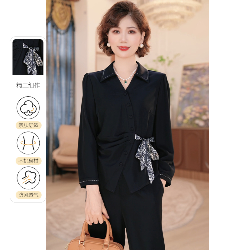 【秋】年轻妈妈早秋时尚小衫2025新款洋气中老年女装气质上衣服套装