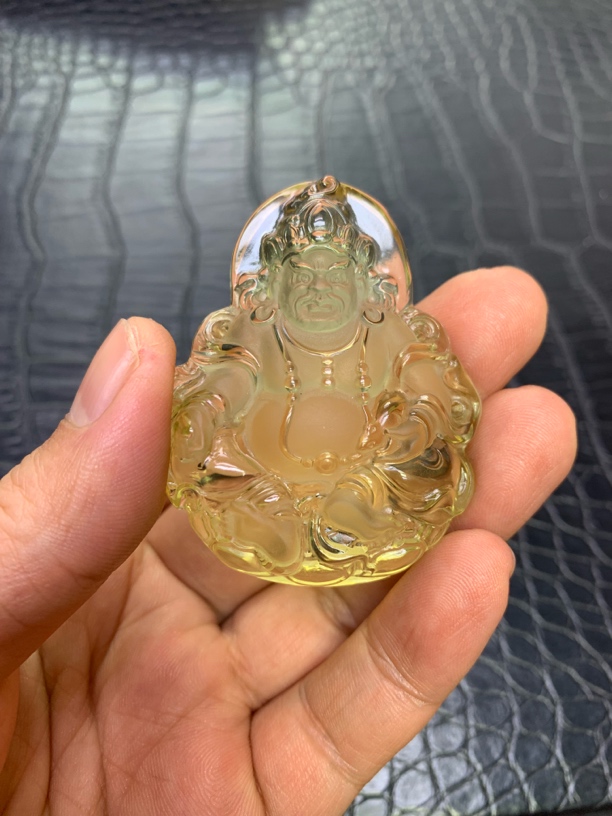 天然巴西黄水晶立体财神吊坠