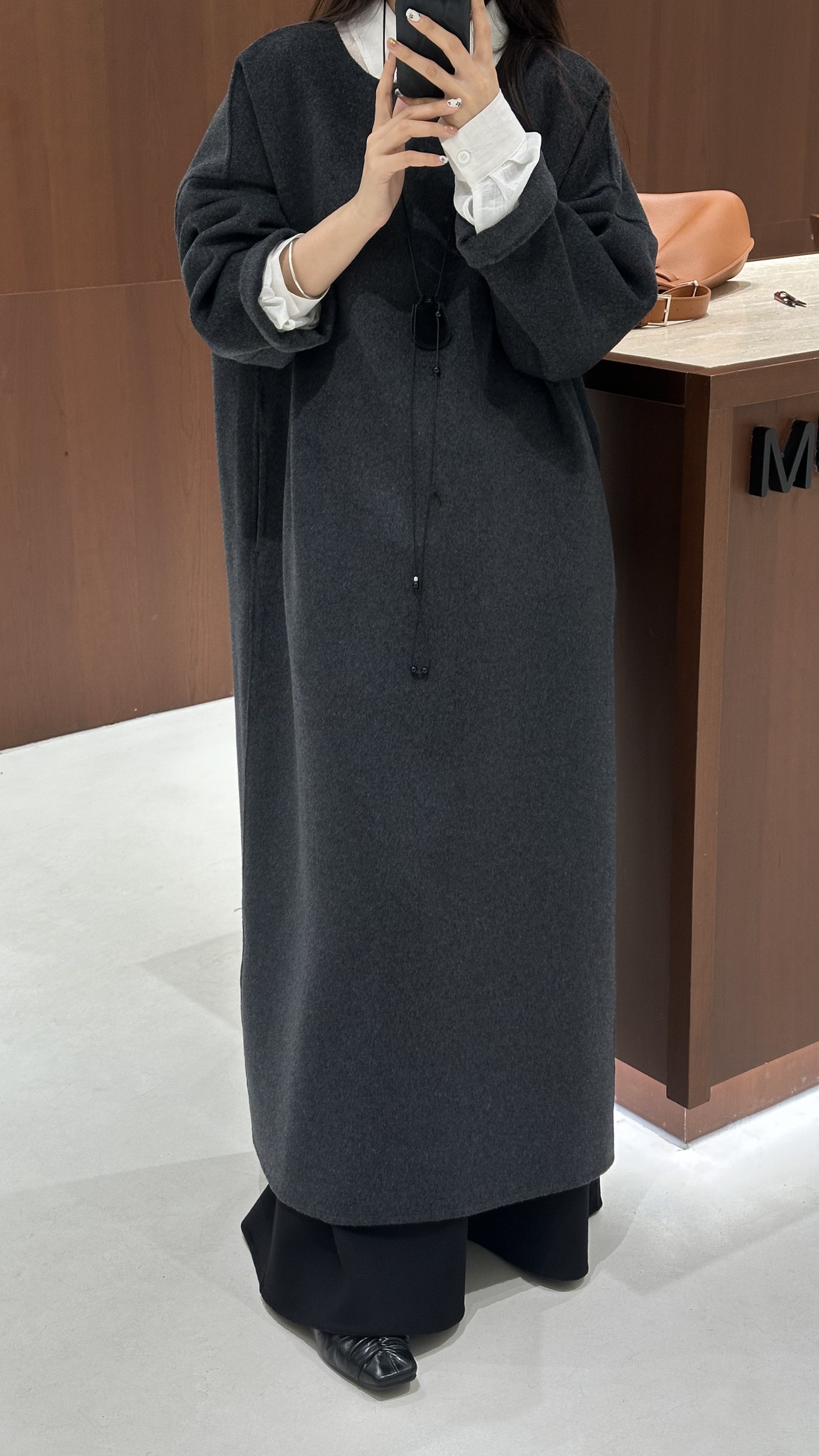 圆领宽松型中长款女厚款羊毛大衣休闲韩版时尚气质秋冬秋季外套