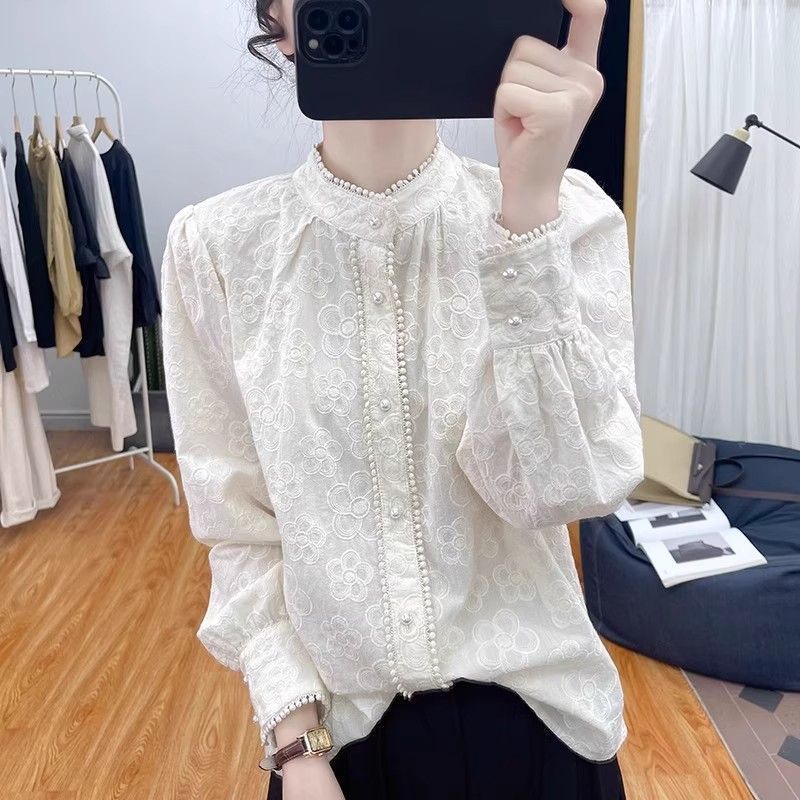 衬衫女2025秋装新款时尚立领减龄上衣气质复古法式减龄百搭衬衣