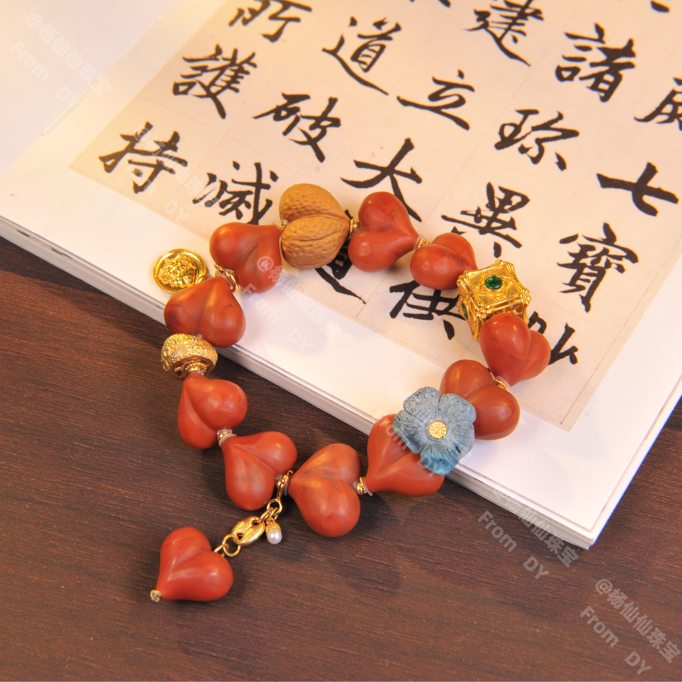 【杨仙仙珠宝】18K厚金镶嵌南红多宝手串-A4583