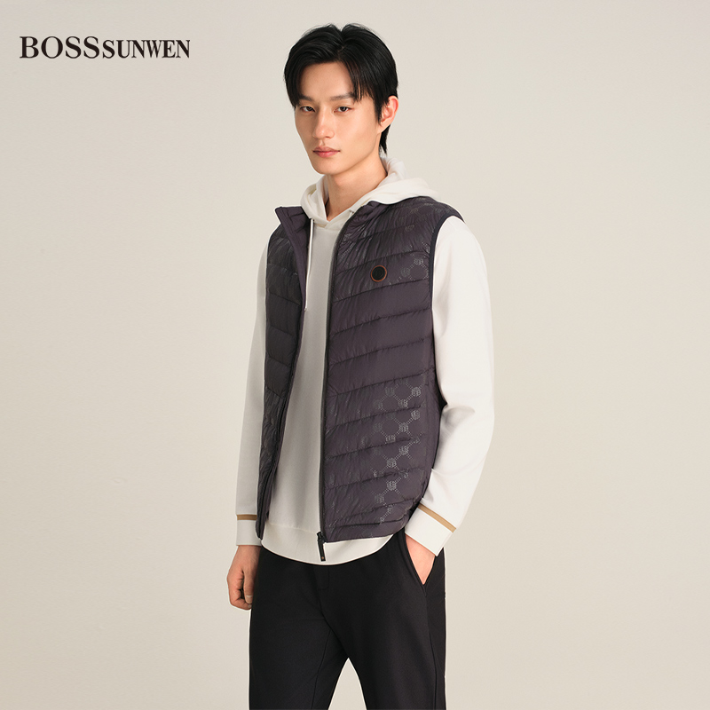 BOSSSUNWEN博斯绅威鹅绒羽绒马甲男士休闲厚款保暖立领马夹外套