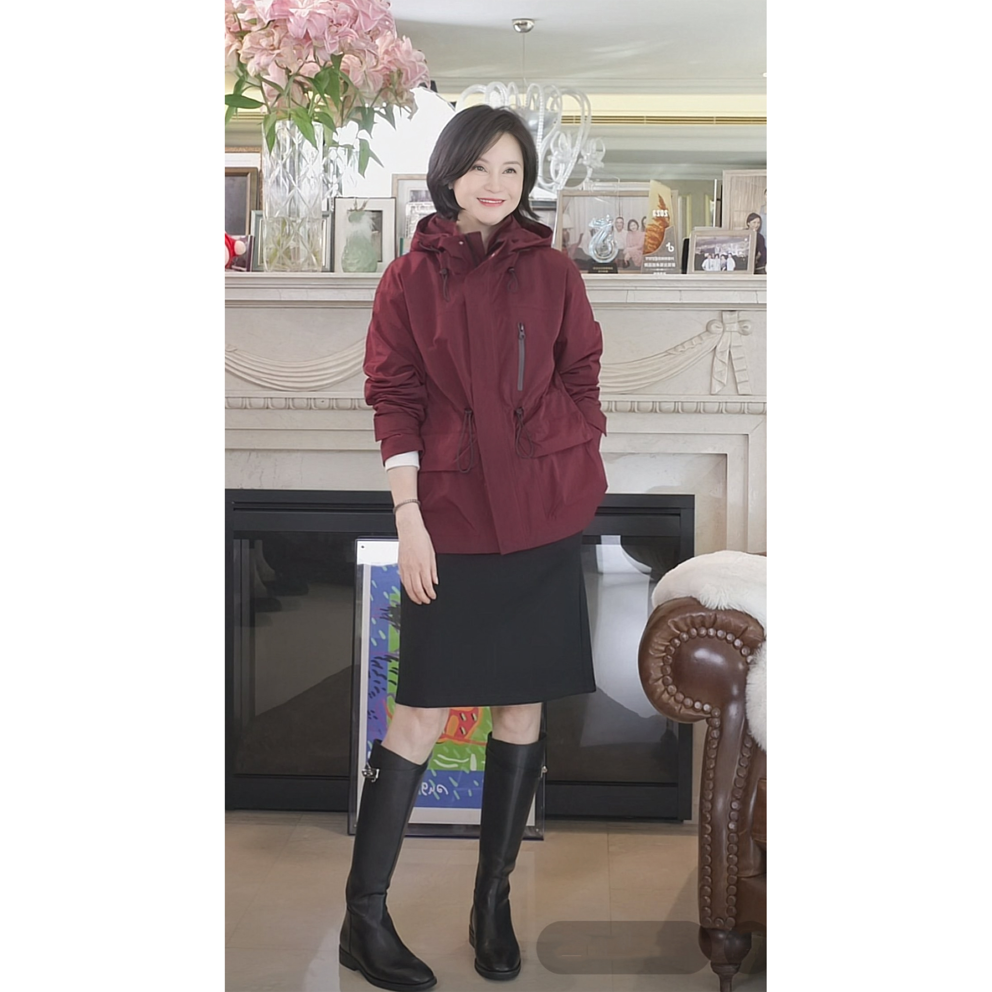 我是摩羯 周日公园 三防面料可调节抽绳收腰连帽一手长外套