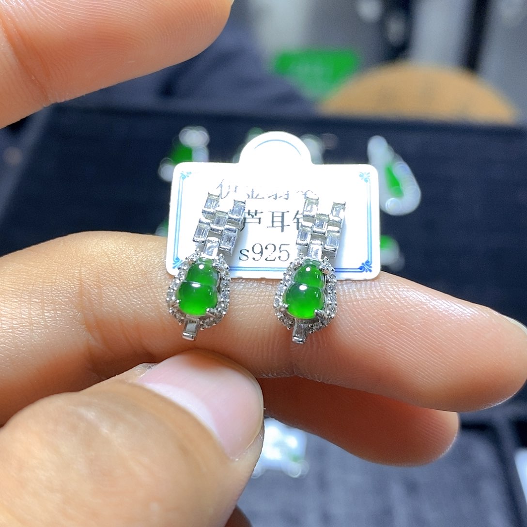 翡翠银S925镶嵌耳坠13号 多样性发其一