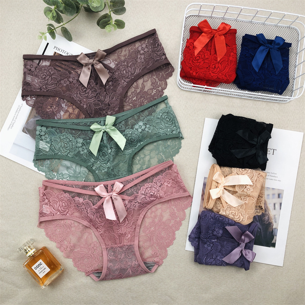 爆款女士女生内裤法式习俗无痕蕾丝弹力细带镂空蕾丝包臀透气舒适