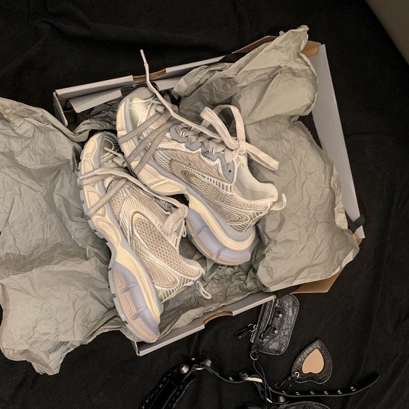 高级感牛皮版~苏茵茵同款B家3xl系带增高厚底老爹鞋女休闲运动鞋