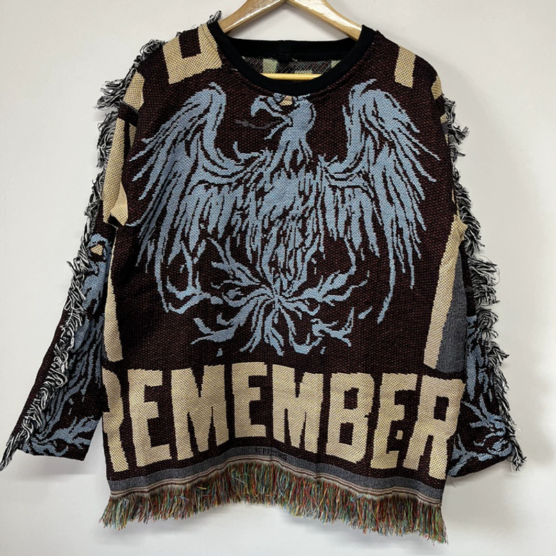 老鹰字母提花留毛边美式潮牌设计师男装个性百搭宽松套头卫衣